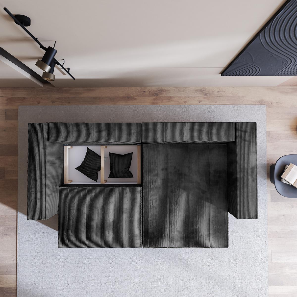 ECKSOFA NERIO P Graphitfarben Kordstoff mit Schlaffunktion - Graphitfarben/Grau, Holz/Kunststoff (245/148cm) - MASSENO