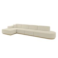 ECKSOFA Ottomane Links IREA-L3-v2 - 412x165x80 cm Beige - Hellbraun/Creme, Holzwerkstoff/Textil (412/165cm) - ALTDECOR