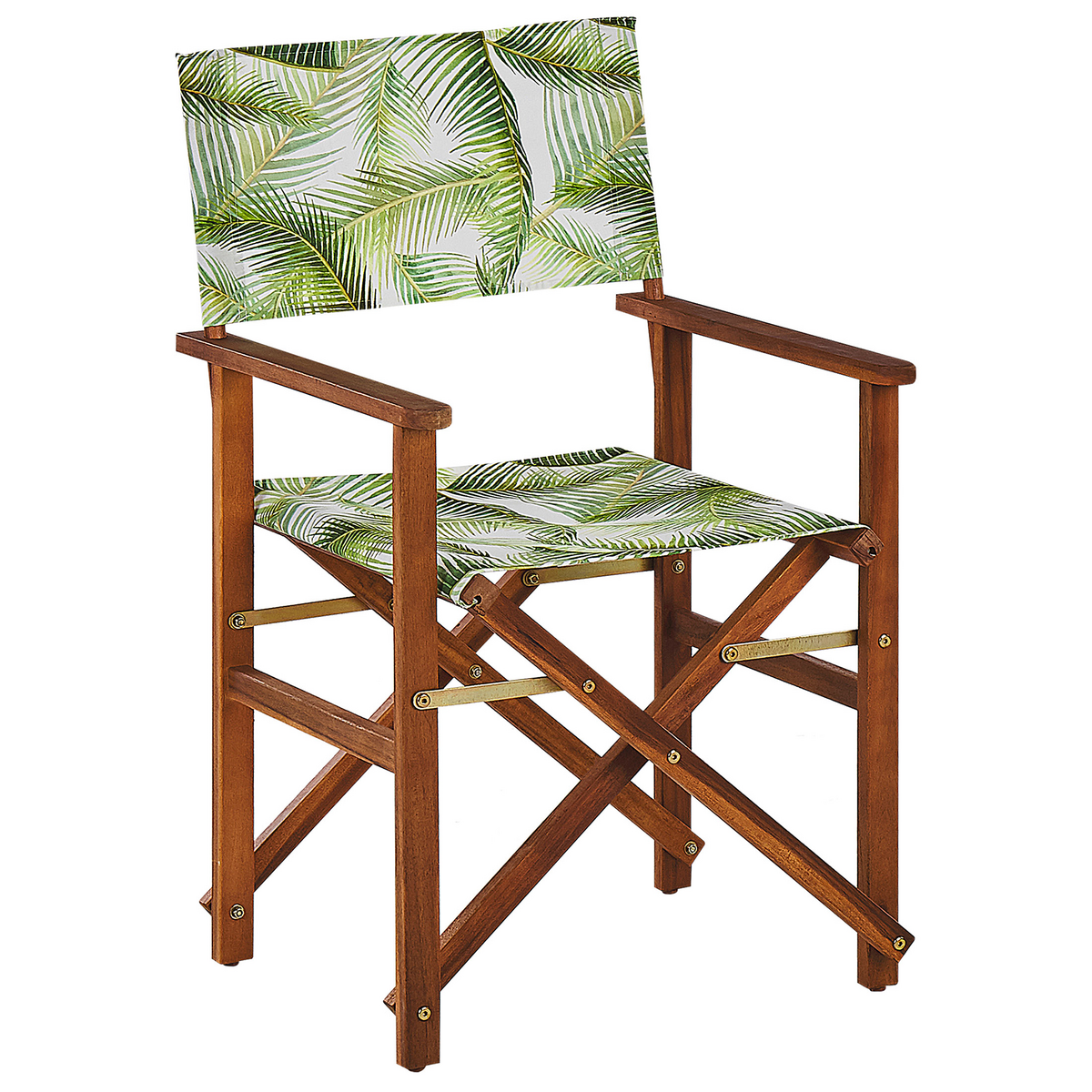 GARTENSTUHL 2er-Set Akazienholz dunkelbraun Auflagen cremeweiß/hellgrün Cine - Dunkelbraun/Creme, Holz (50/91/50cm) - Beliani