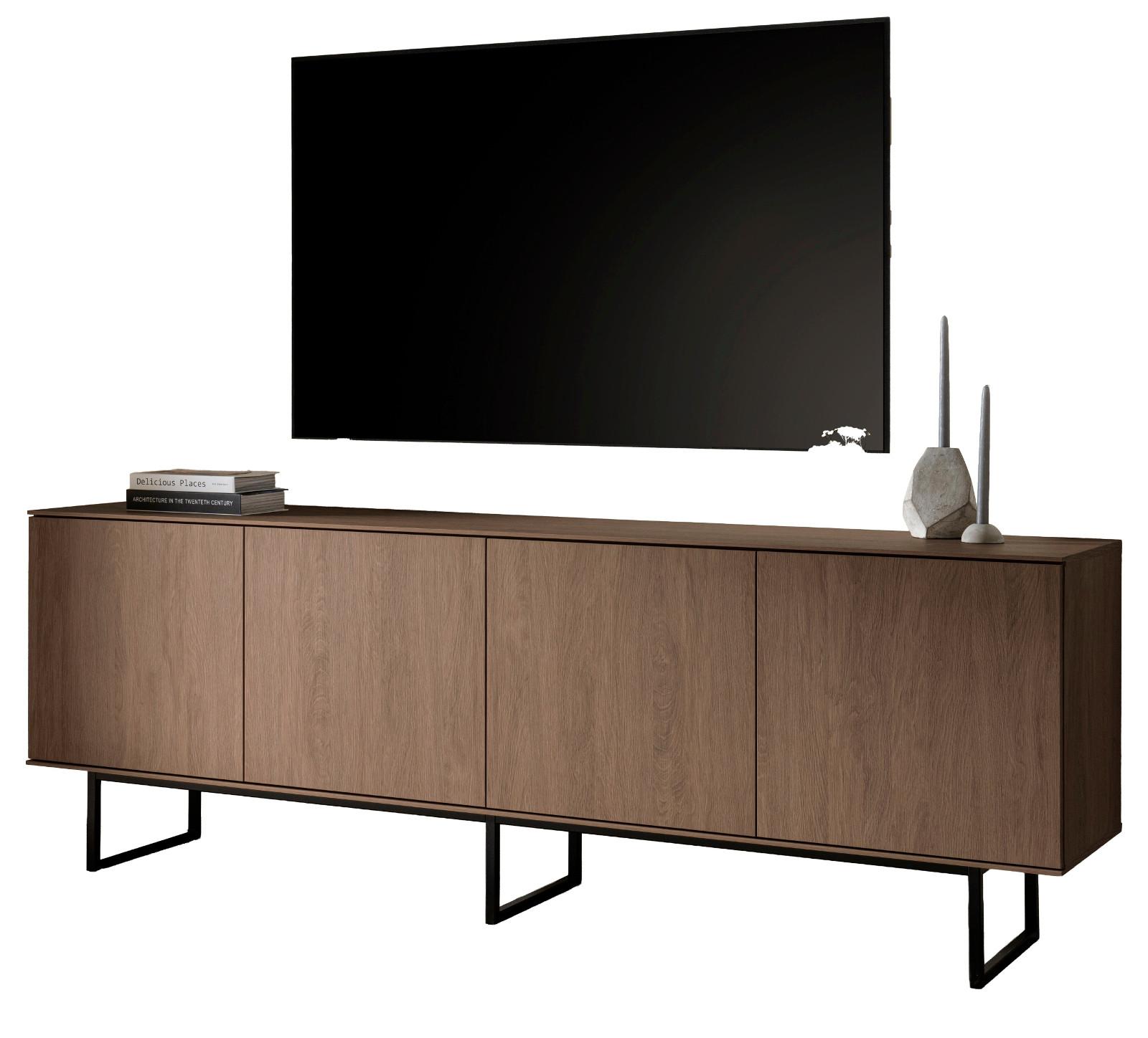TV-LOWBOARD Nussbaum 200 x 70 cm, TV Unterteil mit Push-to-Open und Komforthöhe - Nussbaumfarben/Schwarz, Holzwerkstoff/Metall (200/70/40cm) - Furn.Design