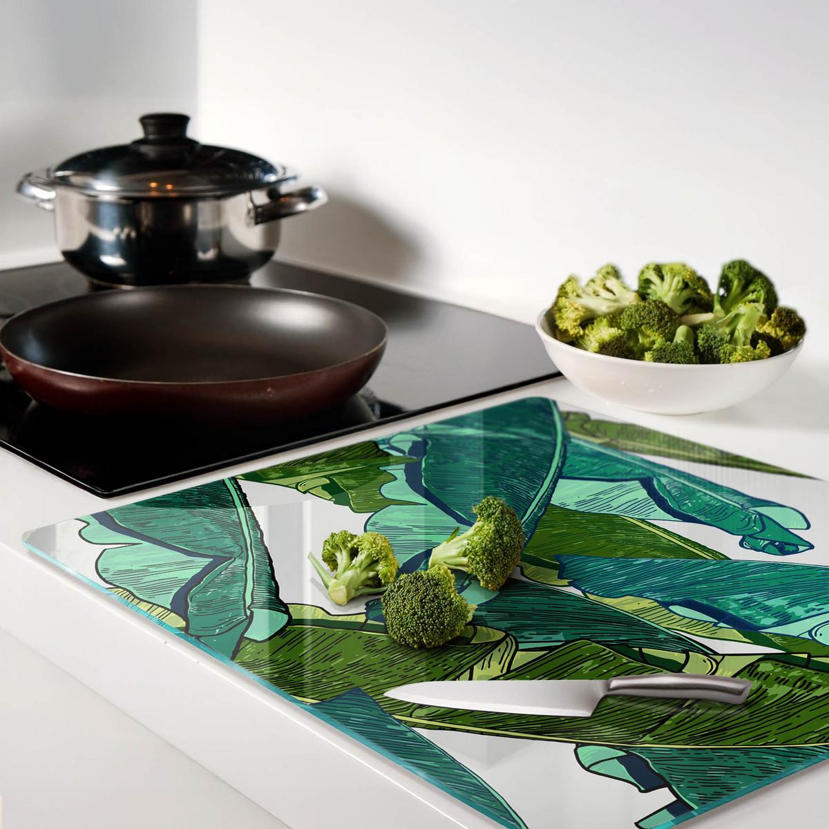 GLASPLATTE 60x52 cm Bananenblätter - Grün, Glas (60/0.4/52cm) - TULUP