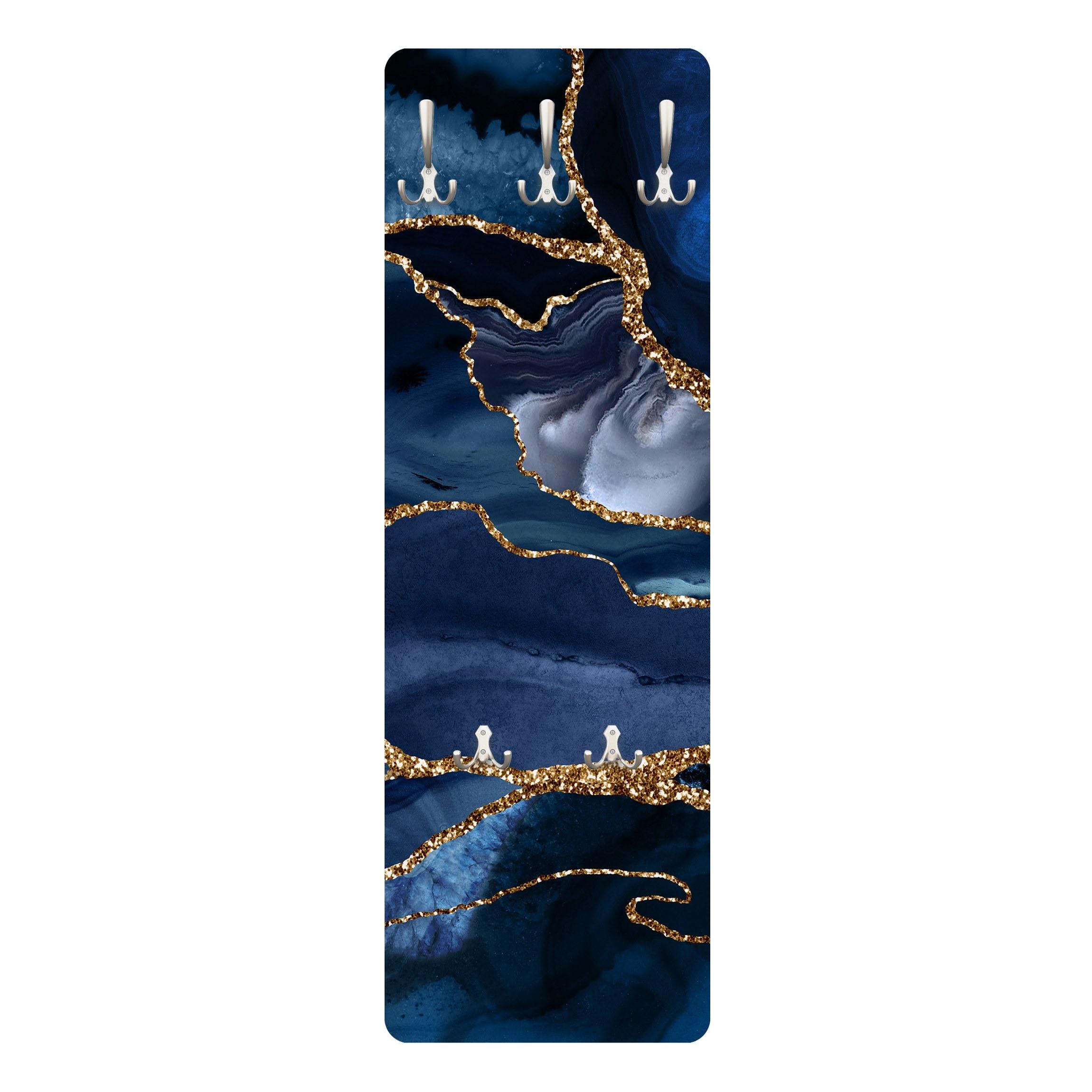 WANDGARDEROBE - Goldene Glitzer Wellen vor Blau 34/105 cm - Blau, Holzwerkstoff (34/105/1.6cm) - Bilderwelten