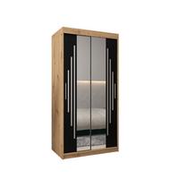 SCHWEBETÜRENSCHRANK 200/100/62 2-türig - Silberfarben/Schwarz, Holz/Kunststoff (100/200/62cm) - Abiks Möbel