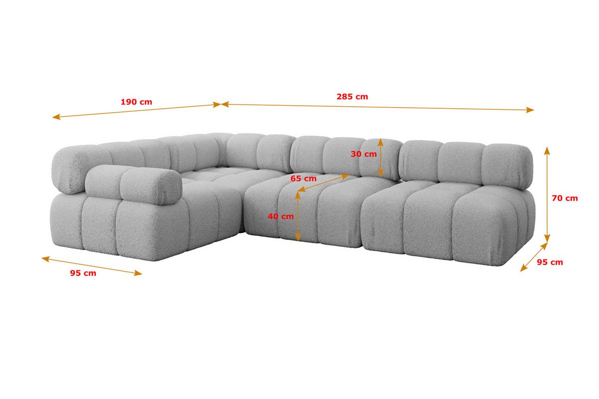 ECKSOFA modulares Sofa Mende-L2 - 285x190x70 cm Hellgrau Bouclé - Hellgrau, Holzwerkstoff/Textil (285/190cm) - ALTDECOR