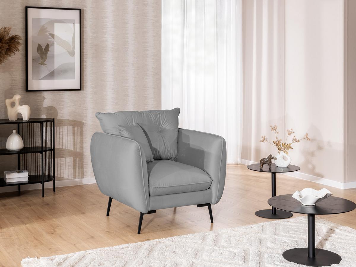 SESSEL Nordloft Hellgrau Samt - Hellgrau/Schwarz, Holz/Textil (101/86/100cm) - S-Style Möbel