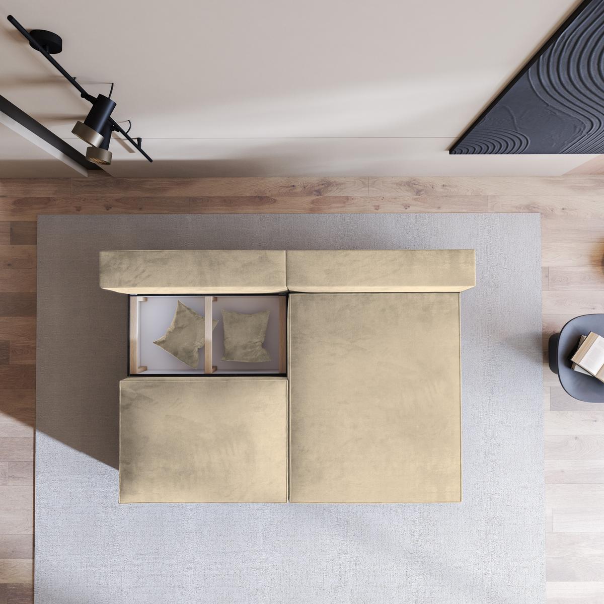 ECKSOFA FIORO M Creme Velours-Stoff mit Schlaffunktion - Creme/Grau, Holz/Kunststoff (204/148cm) - MASSENO
