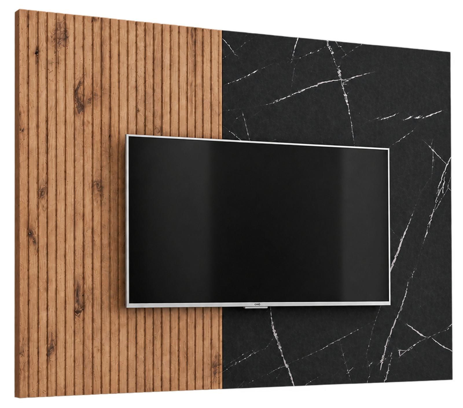WANDPANEEL schwarz, Vicking Eiche 160 x 118 cm, TV Rückwandverkleidung mit schwarzer Mamor-Optik - Eichefarben/Schwarz, Holzwerkstoff (160/118/1.6cm) - Inn.Furn