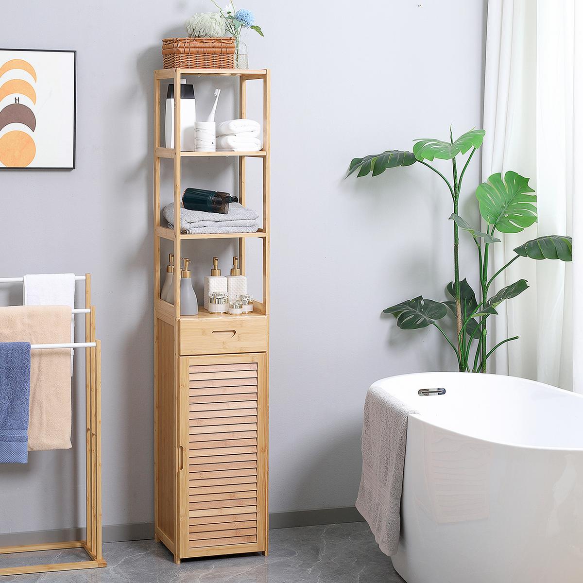 HOCHSCHRANK aus Bambus, 32 x 30 x 163 cm Naturholz - Naturfarben, Naturmaterialien (30/163/32cm) - Kleankin
