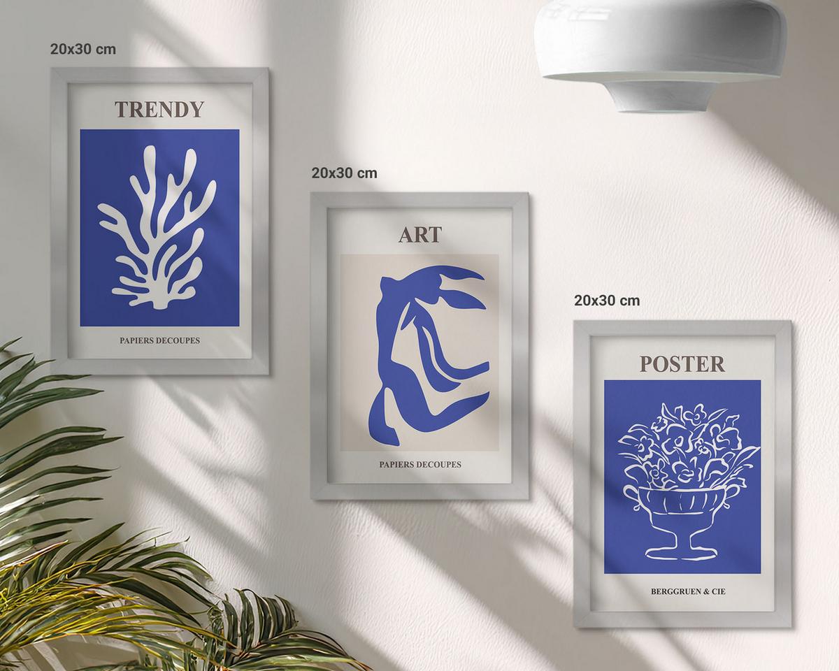 BILDER SET 3er Set - 20x30 cm Silberner Rahmen - Matisses abstrakte Plakate - Silberfarben, Kunststoff (20/30cm) - TULUP