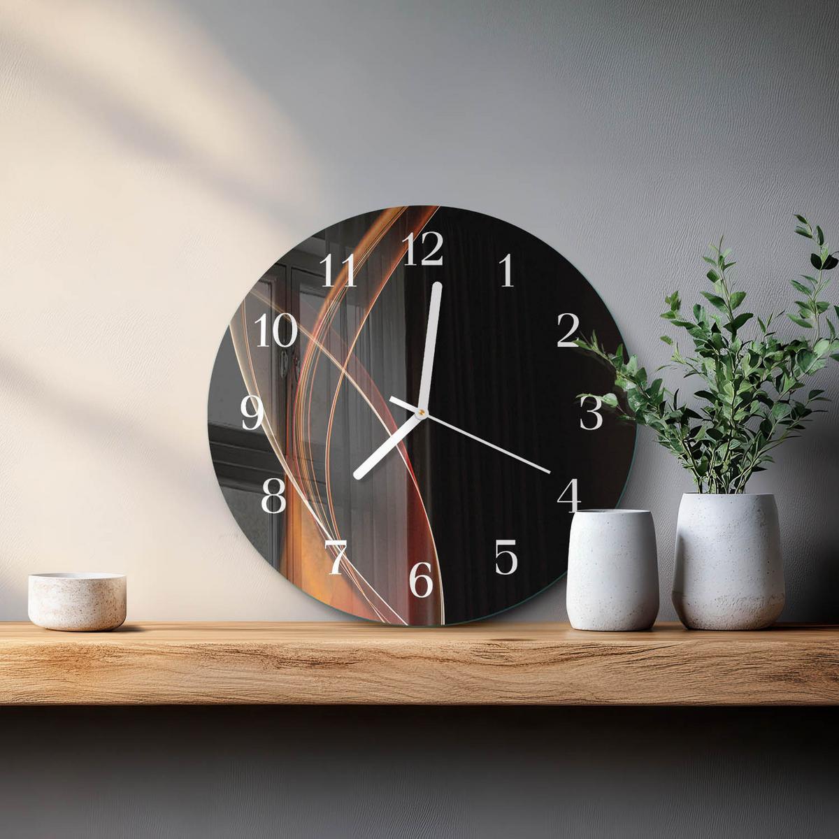 WANDUHR aus Glas Ø30 cm - Abstrakte Linien - Orange, Glas (30/30/0.4cm) - TULUP
