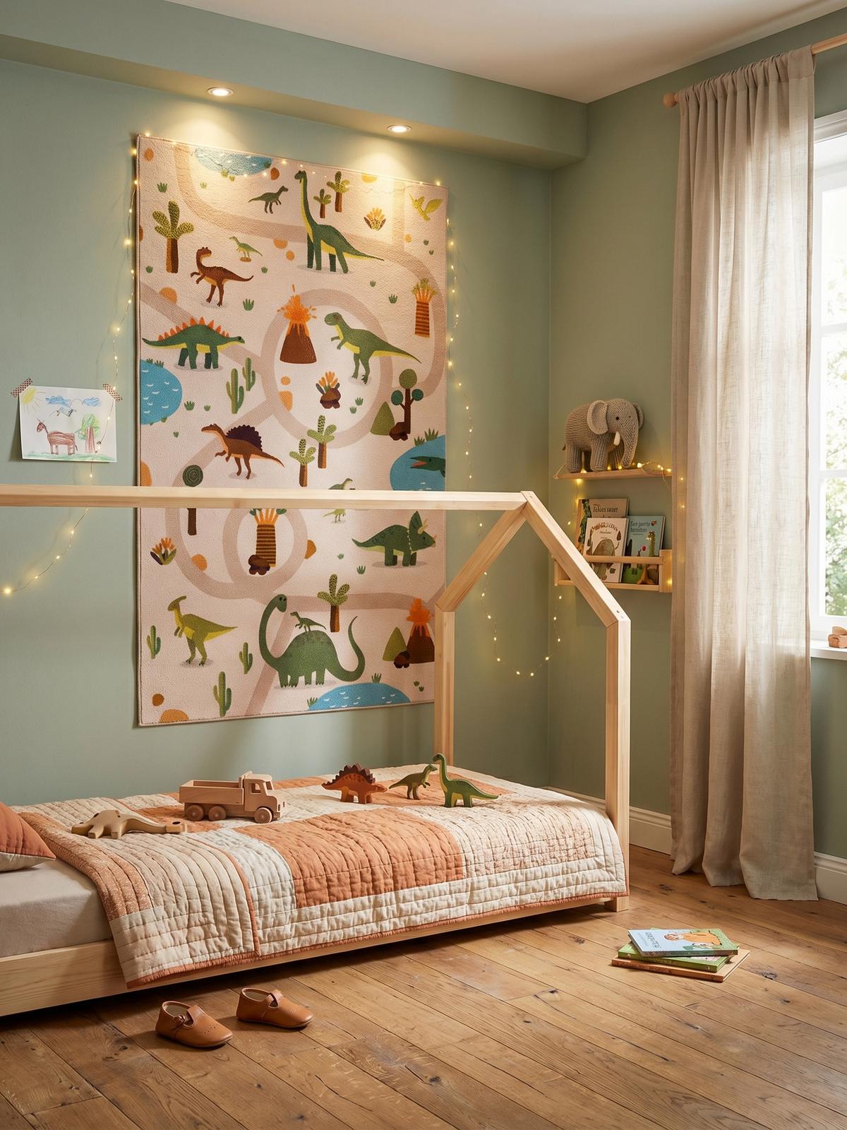 SPIELTEPPICH Waschbar TINO in Beige, mit Dino-Landschaft, 140 x 200 cm - Beige, Textil (200/140cm) - KADIMA DESIGN