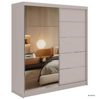 SCHWEBETÜRENSCHRANK mit Schubladen 200 - SKORIA - Kaschmir mit Spiegel - Kaschmir/Alufarben, Holzwerkstoff/Metall (200/216/61cm) - MKS