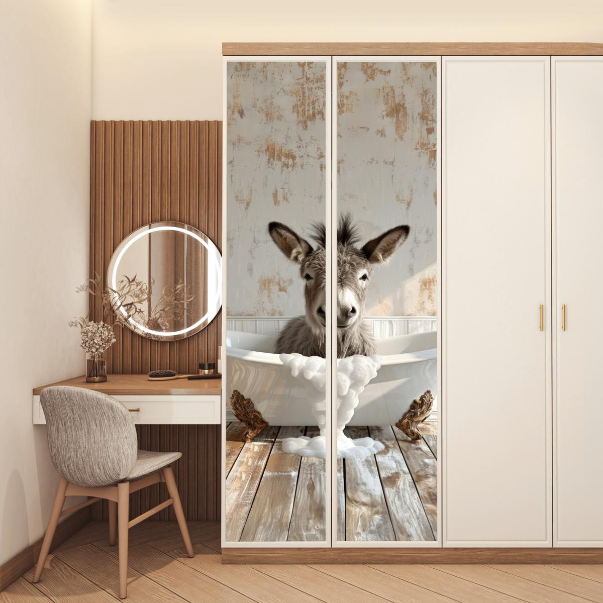 TÜRAUFKLEBER Esel - Tier - Vintage - Badewanne 90x235 cm - Türtapete - Eichefarben, Kunststoff (90/0.1cm) - MuchoWow