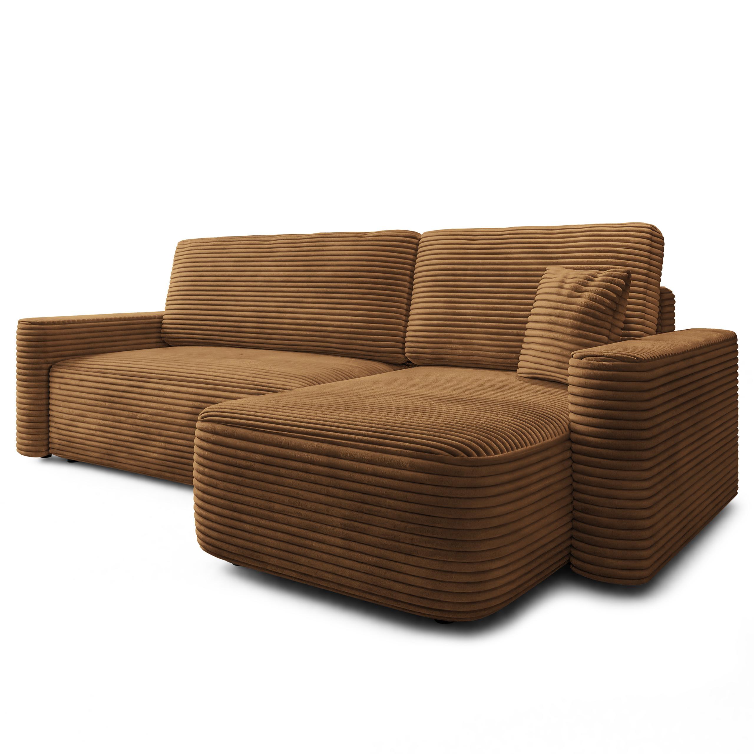 ECKSOFA NERI T Orange Kordstoff mit Schlaffunktion - Orange, Holzwerkstoff/Textil (280/157cm) - MASSENO