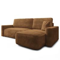 ECKSOFA NERI T Orange Kordstoff mit Schlaffunktion - Orange, Holzwerkstoff/Textil (280/157cm) - MASSENO