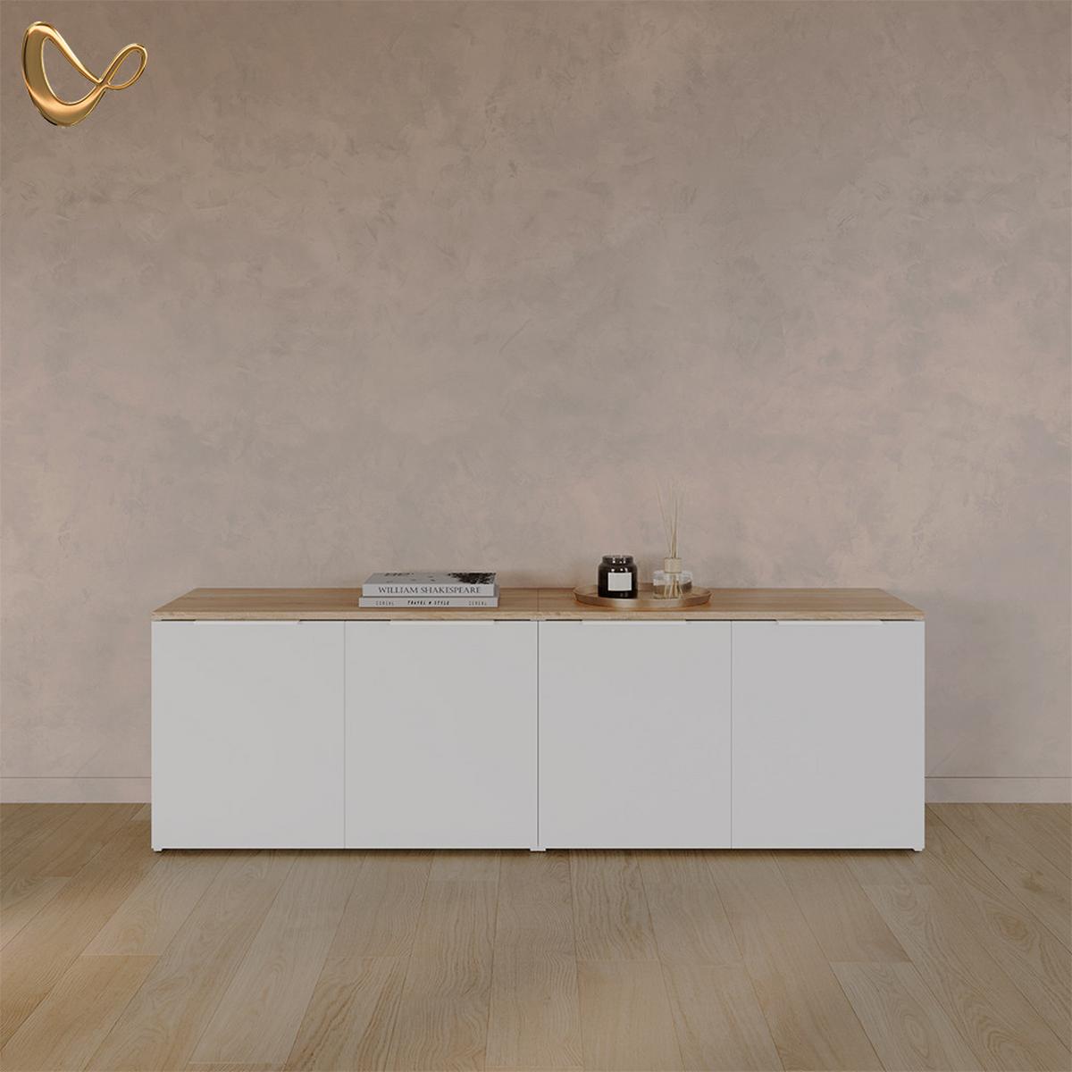 WOHNWAND Piave Weiß/Sonoma 2 Teile - Weiß/Sonoma Eiche, Holzwerkstoff (80/50/40cm) - Livinity®