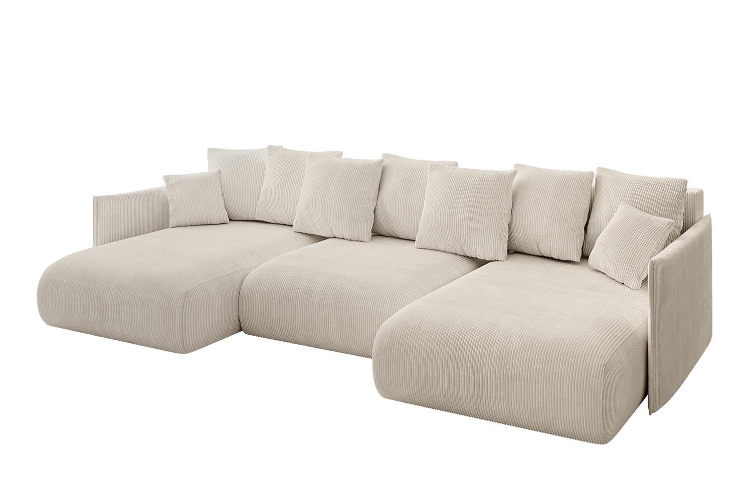 WOHNLANDSCHAFT mit Schlaffunktion und Bettkasten ONESK-U 317x177x72 Beige Cord - Beige, Holzwerkstoff/Kunststoff (317/72/177cm) - ALTDECOR