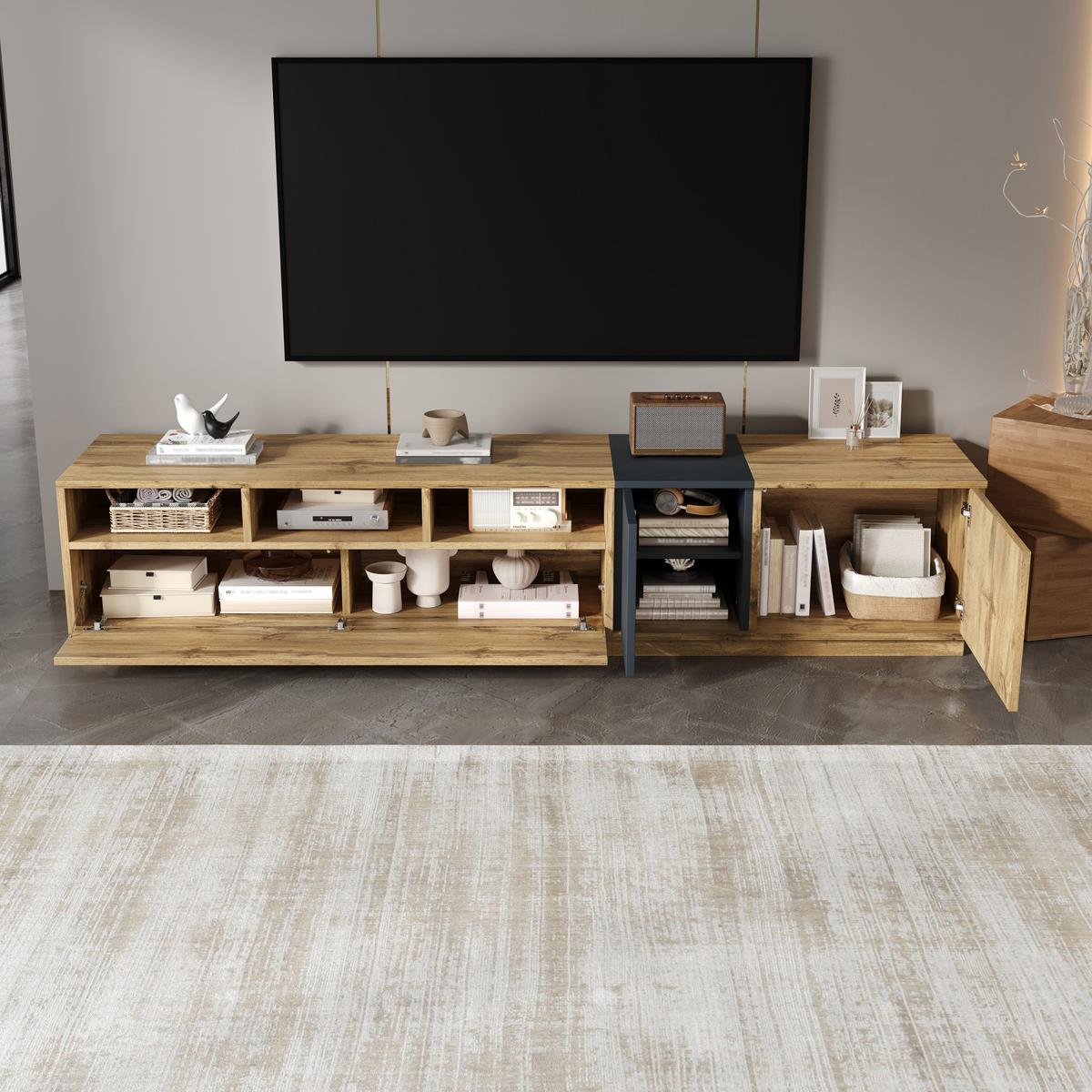 TV-LOWBOARD Eichefarben mit Türen und offenen Fächern - Eichefarben, Holzwerkstoff/Metall (200/45/45cm) - Urban Meuble