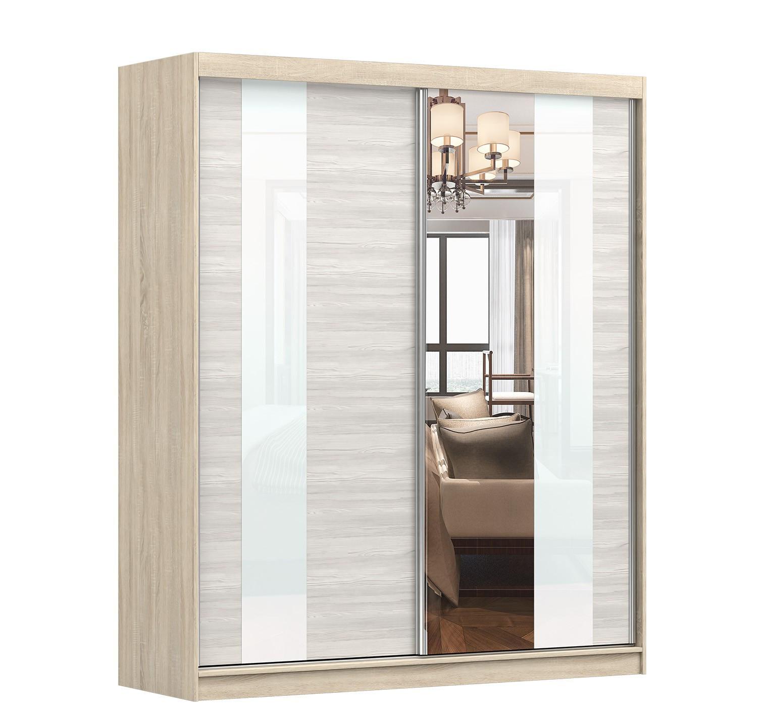 SCHWEBETÜRENSCHRANK Multi 32 Sonoma Eiche/Kathult Weiß 183 cm - Alufarben/Weiß, Glas/Holzwerkstoff (183/218/61cm) - imoebel24