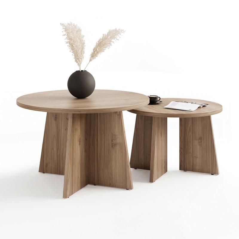 COUCHTISCH-SET BELLAGIO 75/58 cm runden, Nussbaum - Nussbaumfarben, Holzwerkstoff (75/75/47cm) - Idohome