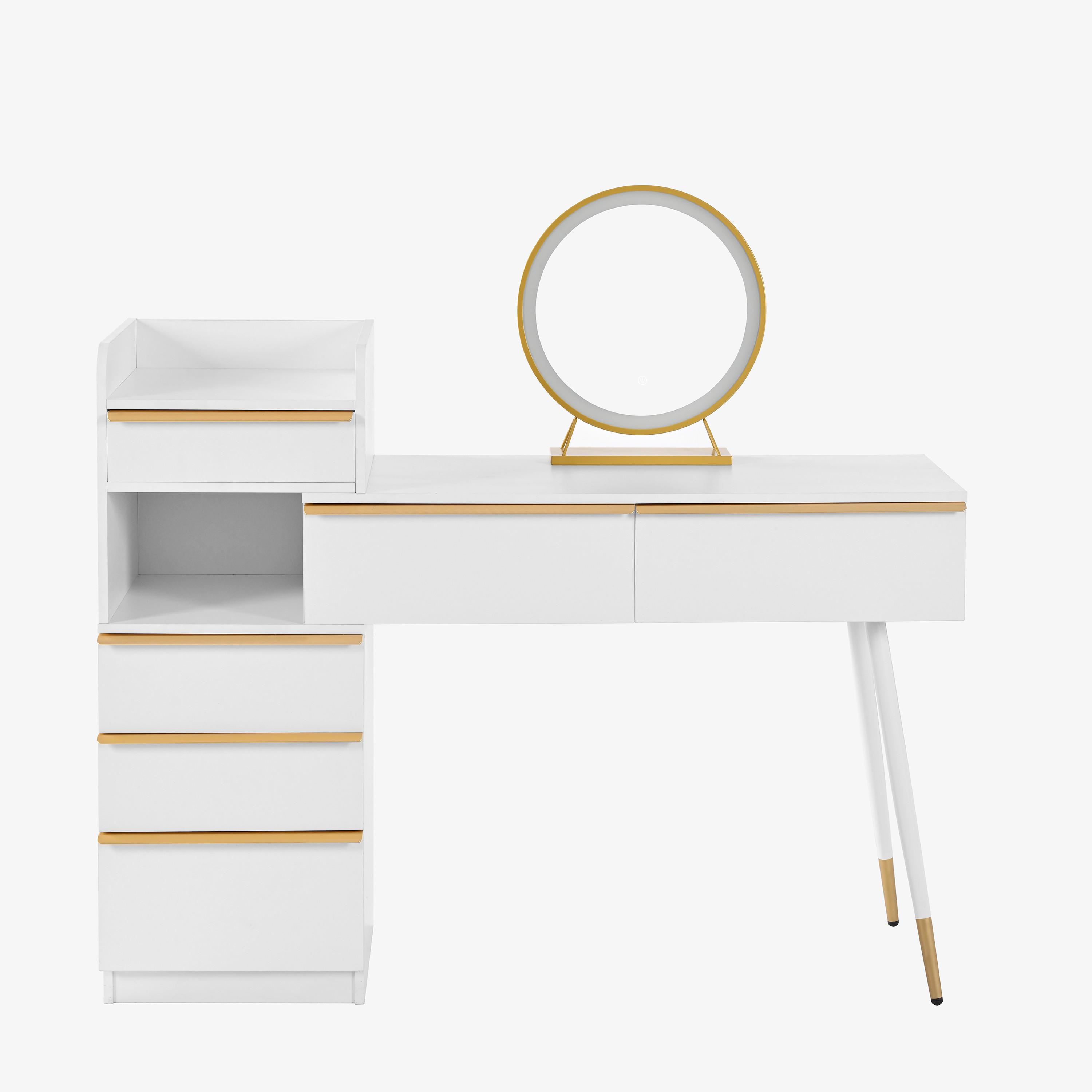 SCHMINKTISCH mit LED-Spiegel, 6 Schubladen & großem Stauraum - Weiß, Holzwerkstoff/Metall (100/102/42cm) - Urban Meuble
