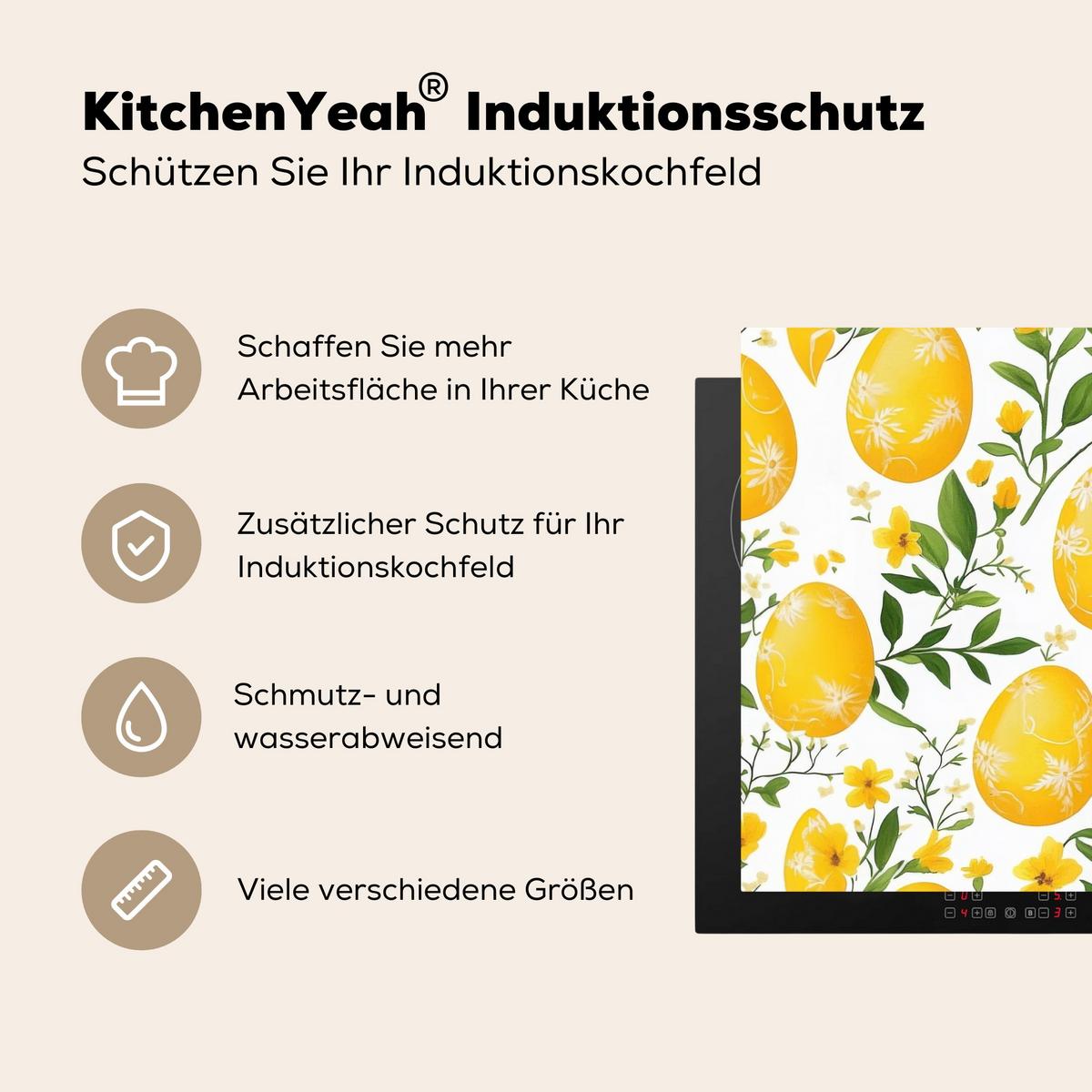 HERDABDECKPLATTE Blumen - Ostereier - Gelb Induktionsmatte 71x52 cm - Gelb, Kunststoff (71/52/0.2cm) - MuchoWow