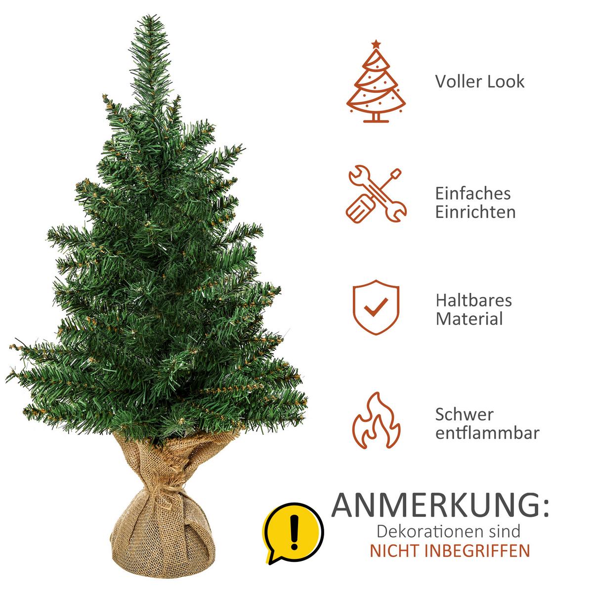 WEIHNACHTSBAUM für Tisch 0,6 m kleiner Christbaum 70 Zweige Leinen PVC Zement - Grün, Kunststoff (60cm) - HOMCOM