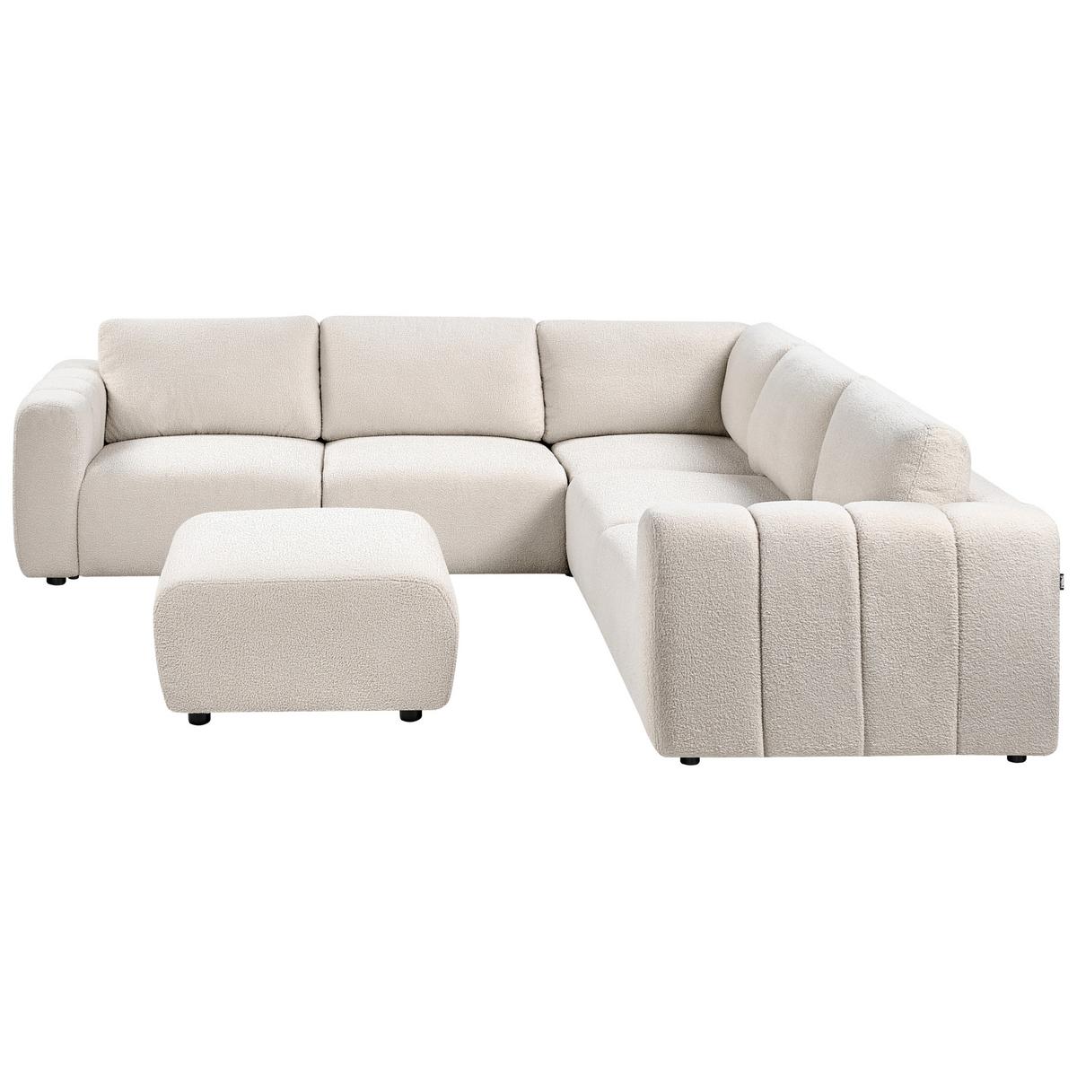 ECKSOFA Modul 5-Sitzer mit Ottomane Bouclé Cremeweiß linksseitig Kivvik - Creme, Textil (287/100cm) - Beliani