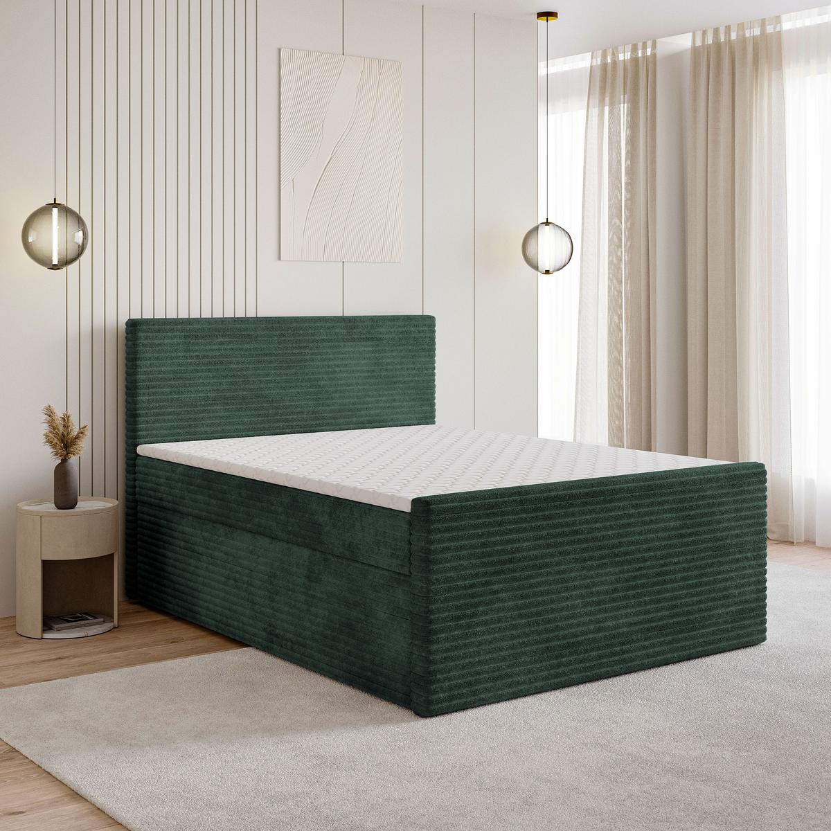 BOXBETT NOLEN 180x200 cm mit Matratze und Topper - Grün - Grün, Holz (180/200cm) - MASSENO
