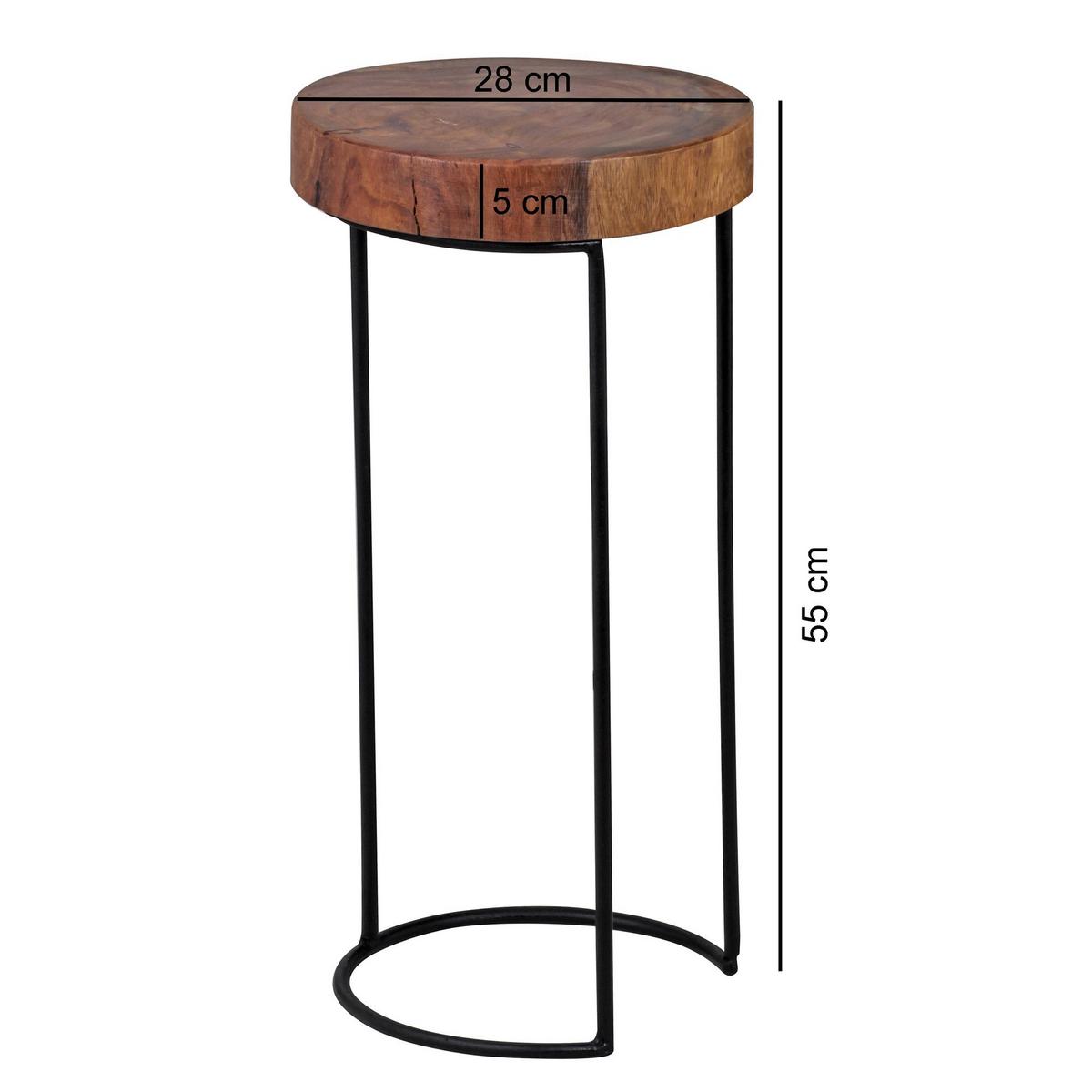 BEISTELLTISCH Massivholz Metallbeine Baumstammform Landhausstil AKOLA, Dunkelbraun 28x28x55 cm - Schwarz/Braun, Holz/Metall (28/28/55cm) - KADIMA DESIGN
