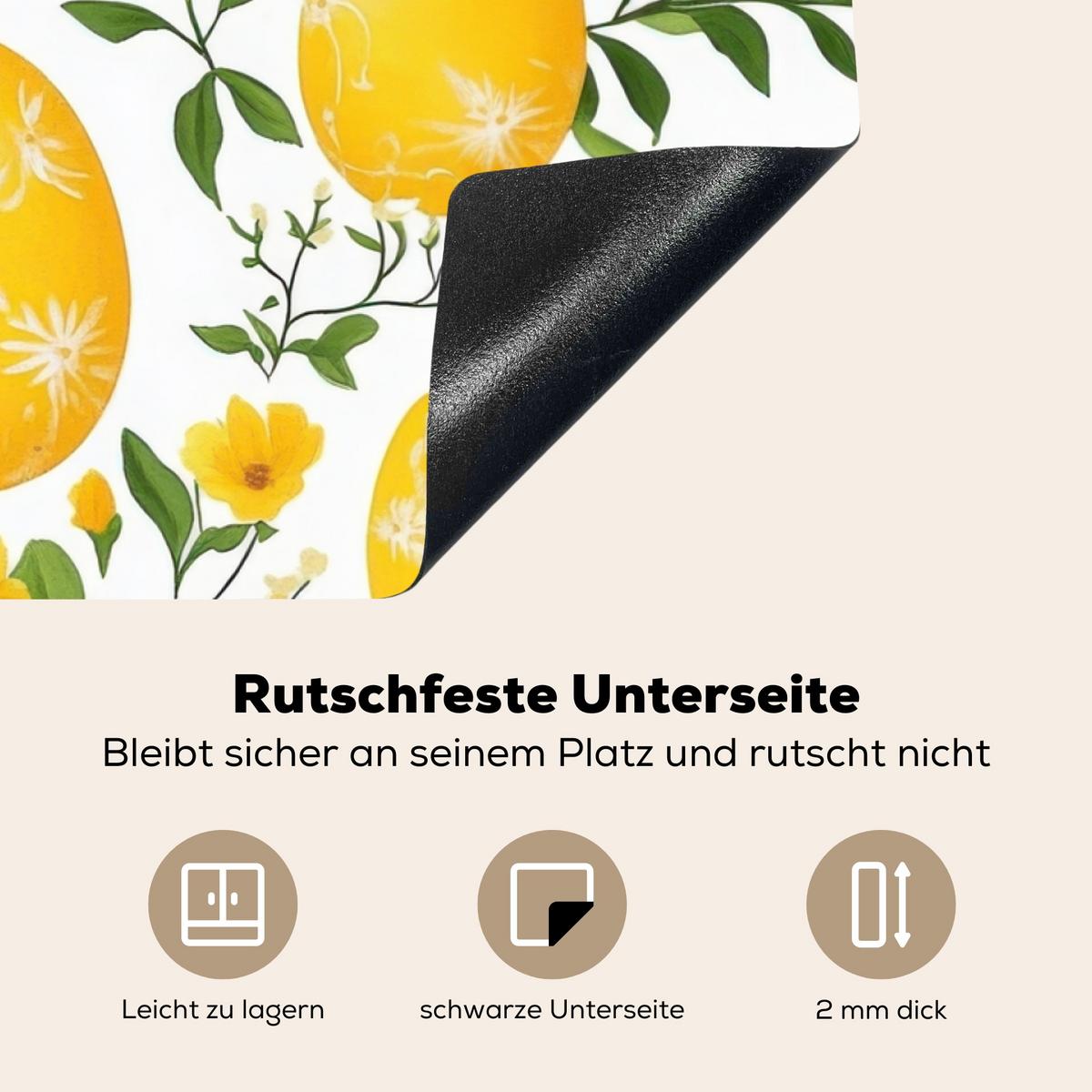 HERDABDECKPLATTE Blumen - Ostereier - Gelb Induktionsmatte 83x51 cm - Gelb, Kunststoff (83/51.5/0.2cm) - MuchoWow