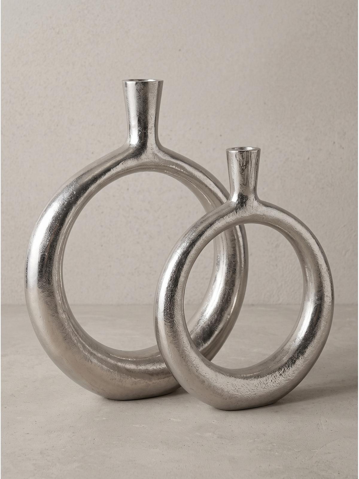 VASEN 2er-Set BAVENO, Aluminium, handgefertigt, Silber, 35 x 7 x 45 cm - Silberfarben, Metall (45cm) - KADIMA DESIGN
