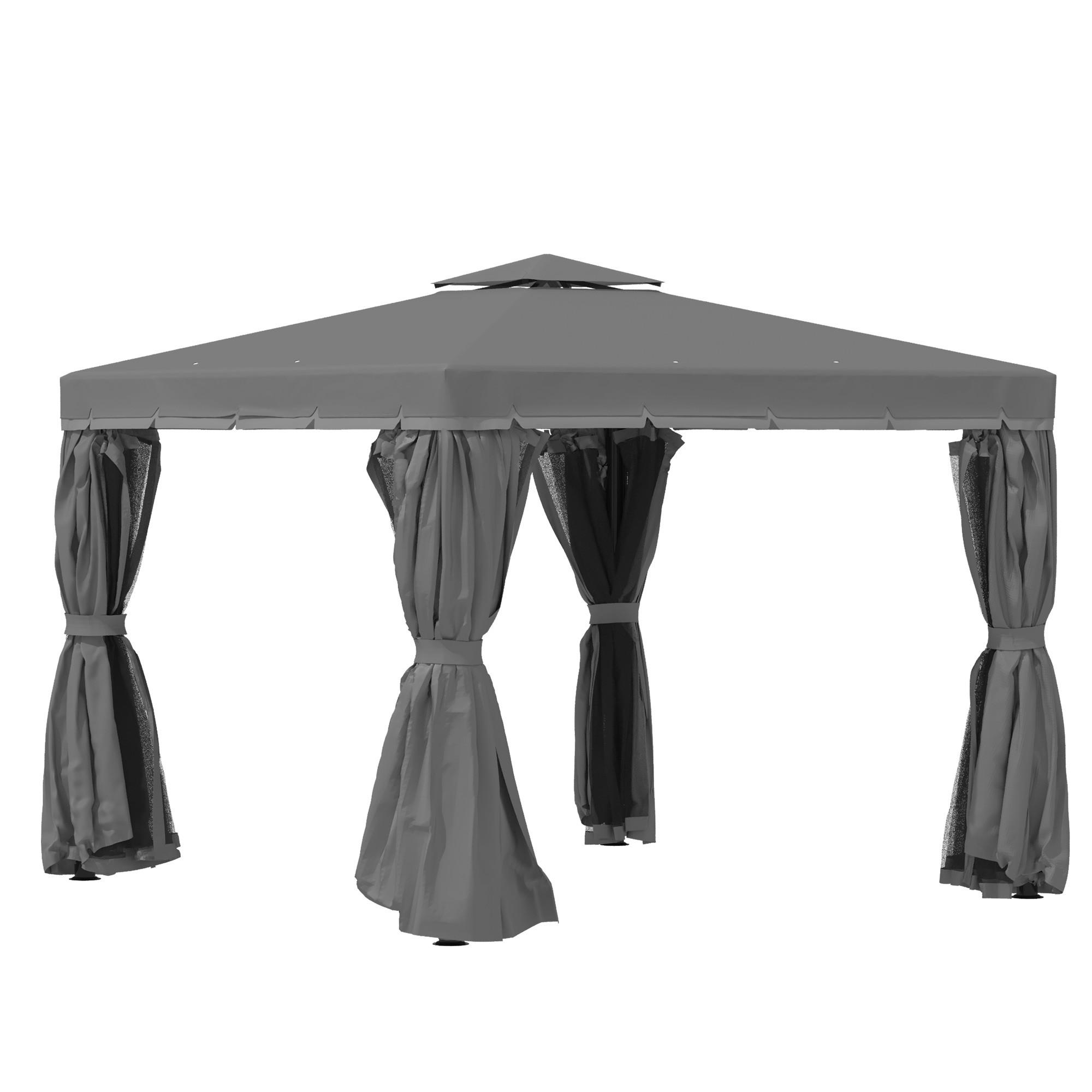 PAVILLON, Dunkelgrau, Aluminium, Metall, Polyester - Dunkelgrau, Metall (2.96/2.65/2.96cm) - Outsunny