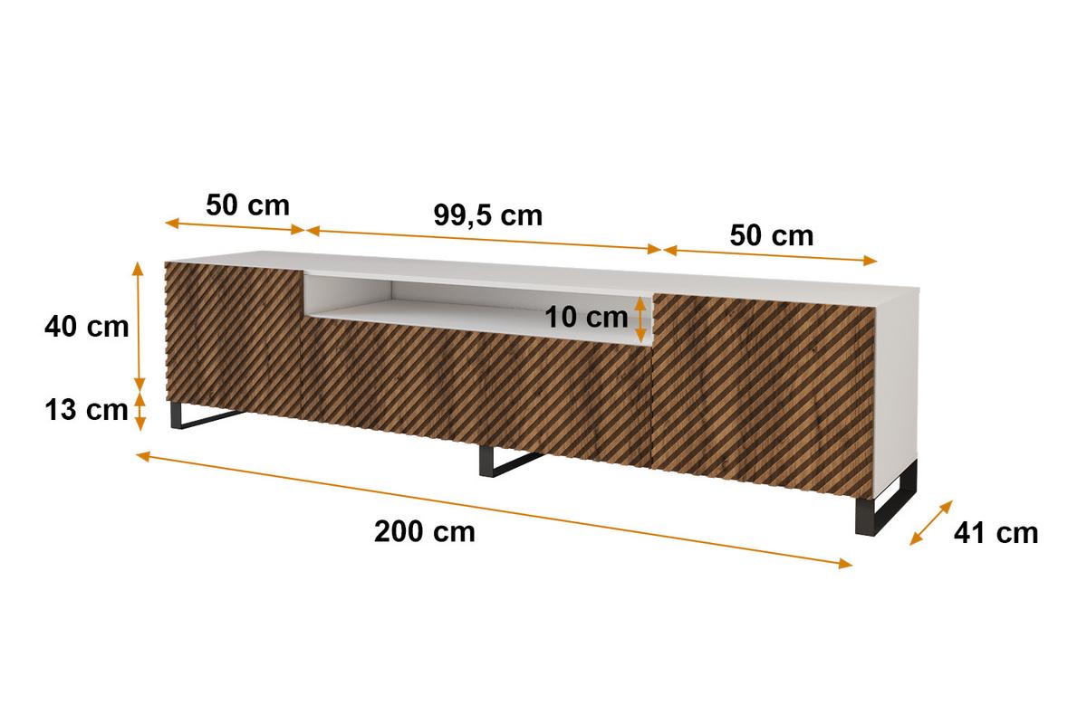 LOWBOARD ZENO-S 200x53x41 cm - Weiß / Katania - Eiche Wotan/Schwarz, Holzwerkstoff (200/53/41cm) - ALTDECOR