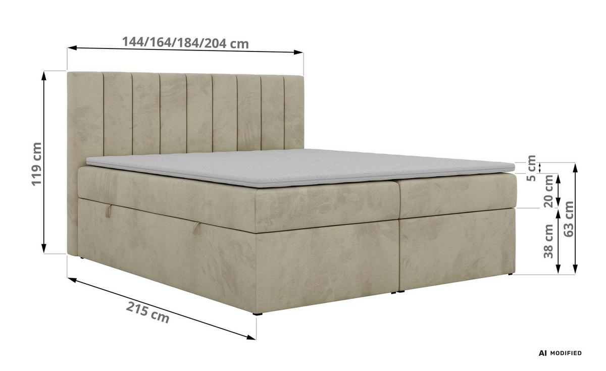 BOXBETT ALVER 200/200 - Beige Velvet - Topper T25 - H3 - Beige/Schwarz, Kunststoff/Textil (200/200cm) - MKS