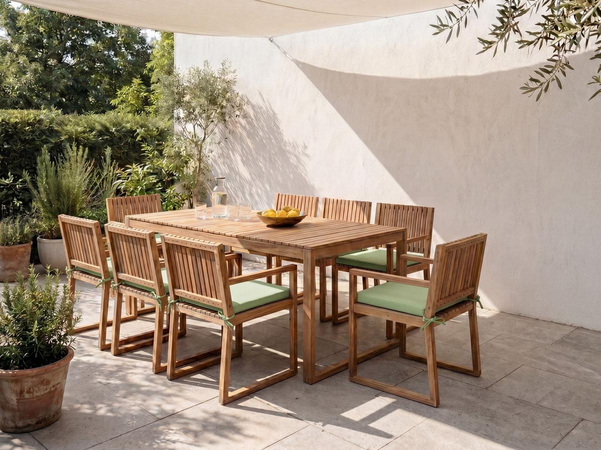 GARTENMÖBEL-SET 8-Sitzer Hellgrün zertifiziertes Akazienholz Sassari Premium - Hellbraun, Holz - Beliani