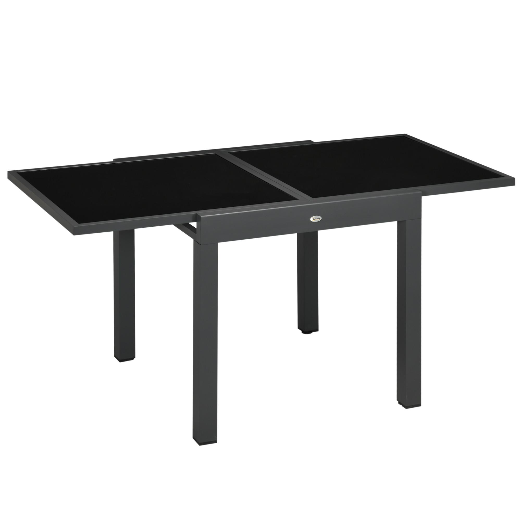 GARTENTISCH, Klappbarer Tischplatte, Balkontisch Terrassentisch, Alu, Glas, Schwarz - Schwarz, Metall (160/80/75cm) - Outsunny