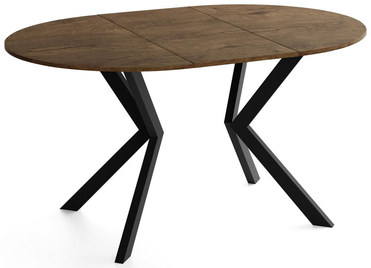 ESSTISCH Valio rund oval ausziehbar verlängerbar mit schwarzen Metallbeinen, Eiche Braun Rustikal 100-140/100/76 cm - Alteiche/Schwarz, Holzwerkstoff/Metall (100/140/76cm) - WFL GROUP