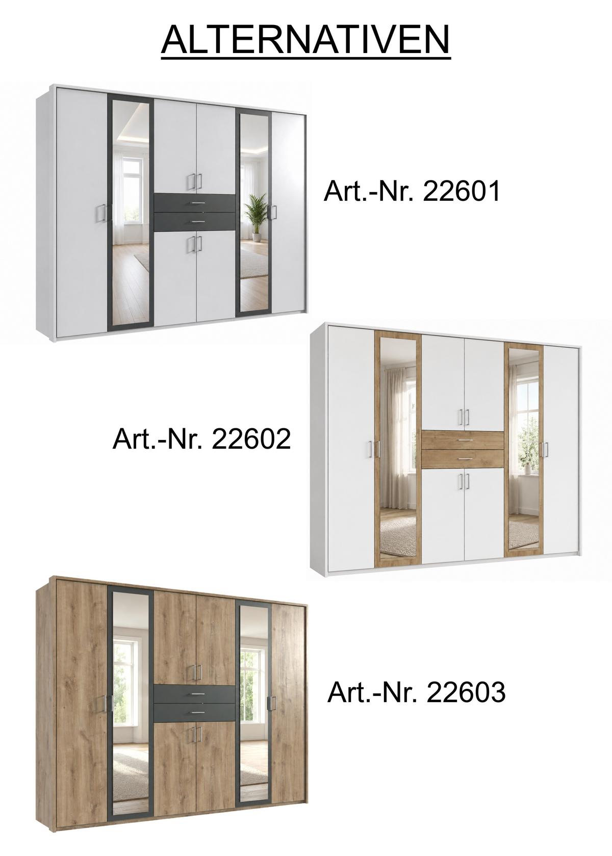 DREHTÜRENSCHRANK Kleiderschrank B273/H210/T58 cm mit Passepartout, Schubkästen & 2 Spiegeltüren, Eiche Dekor mit Absetzungen in Grafit / 22603 - Eichefarben/Silberfarben, Holzwerkstoff/Kunststoff (273/210/58cm) - luma-home