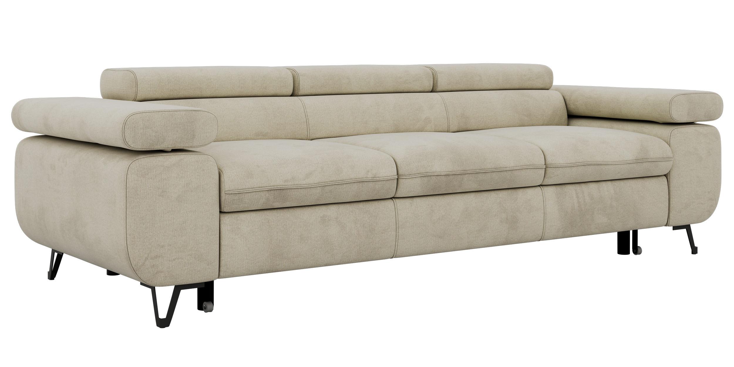 3-SITZER SOFA PETER mit Schlaffunktion - Beige Velvet - Beige/Schwarz, Textil/Metall (262/76/99cm) - MKS