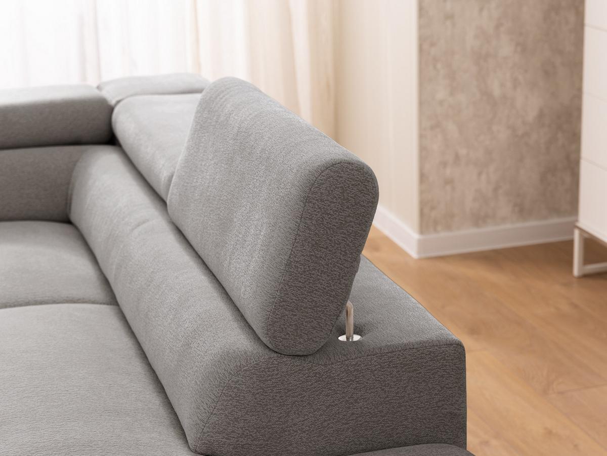 ECKSOFA mit Schlaffunktion und Bettkasten Bonnie aus Hellgrau Chenille-Stoff mit verstellbaren Kopfstützen und Armlehne - Ottomane rechts - Hellgrau/Schwarz, Holz/Textil (275/210cm) - S-Style Möbel