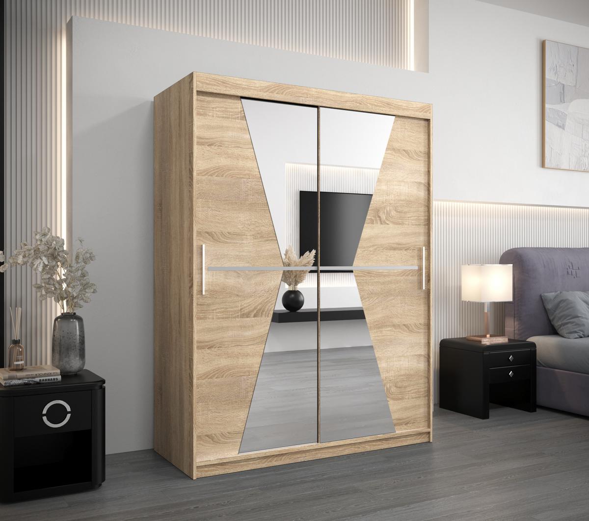 SCHWEBETÜRENSCHRANK 200/150/62 2-türig - Silberfarben/Sonoma Eiche, Holz/Kunststoff (150/200/62cm) - MÖBEL KRYSPOL