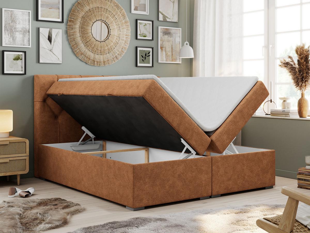 BOXBETT ALDA 160/200 Orange Struktur - H4 - Orange, Holz/Textil (160/200cm) - MKS