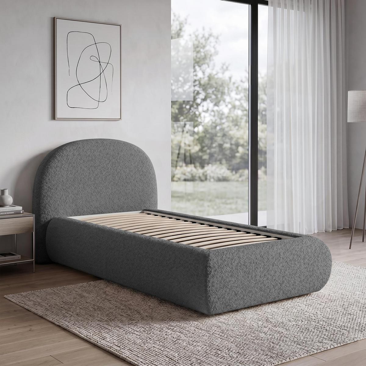 POLSTERBETT Motti 90x200, Einzelbett mit Bettkasten, ohne Matratze, Dunkelgrau - Dunkelgrau, Holzwerkstoff (90/200cm) - Beautysofa