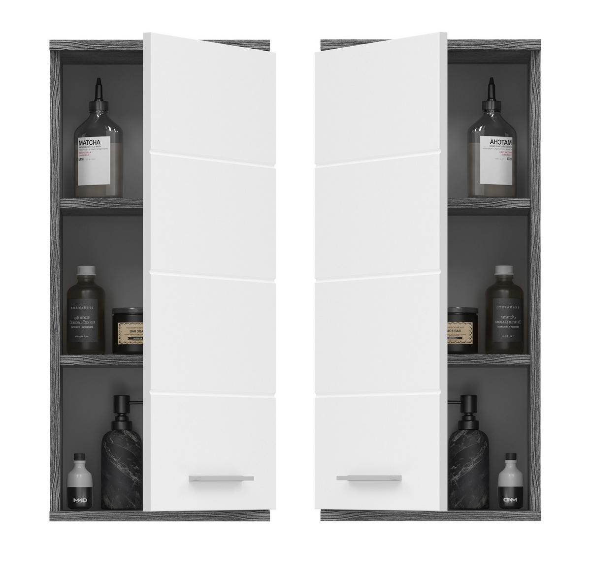 HÄNGESCHRANK weiß Hochglanz, grau, Badschrank mit 3 Fächern - Weiß Hochglanz/Silberfarben, Holzwerkstoff/Kunststoff (35/77/25cm) - Inn.Furn