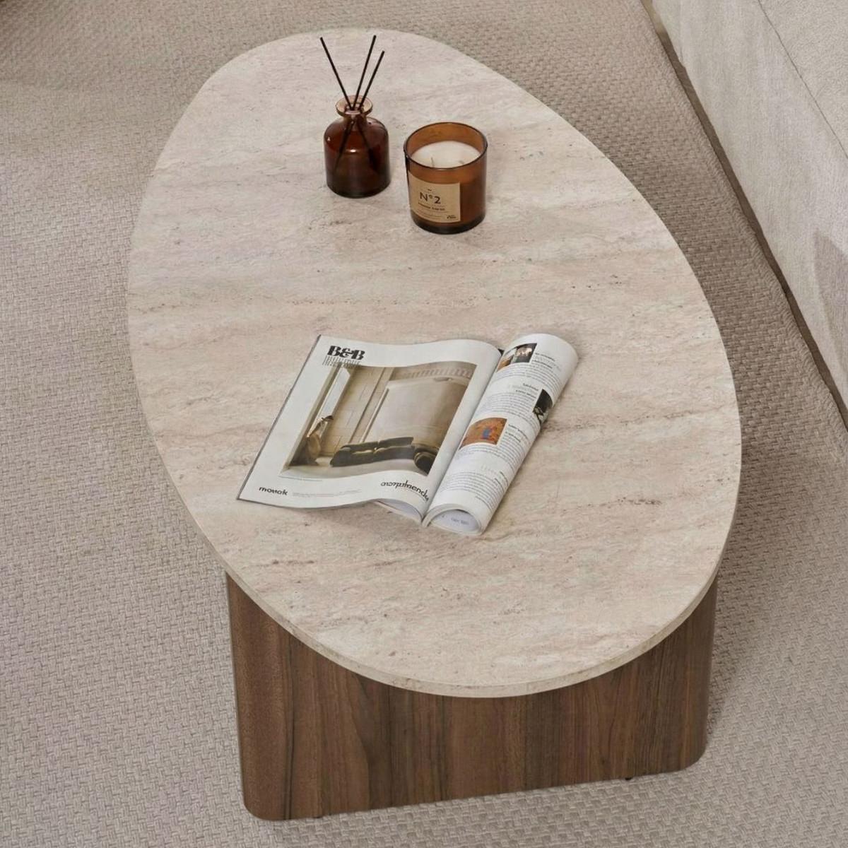 COUCHTISCH mit ovaler Platte L125 cm 65/120/40 cm - Eichefarben, Holzwerkstoff (70/65/40cm) - Calicosy