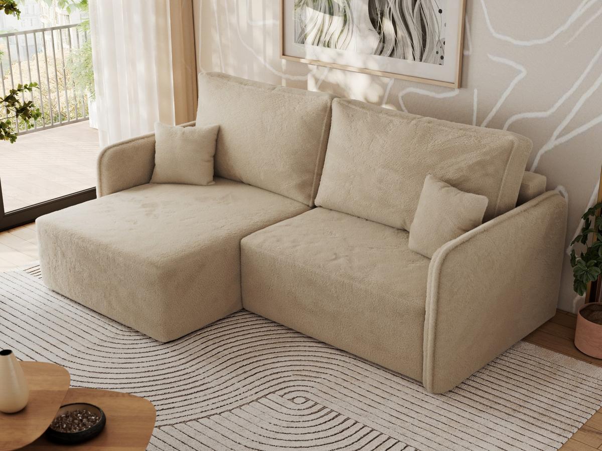 ECKSCHLAFSOFA MESTO L Beige Plüsch - links - Beige/Schwarz, Kunststoff/Textil (227/147cm) - MKS