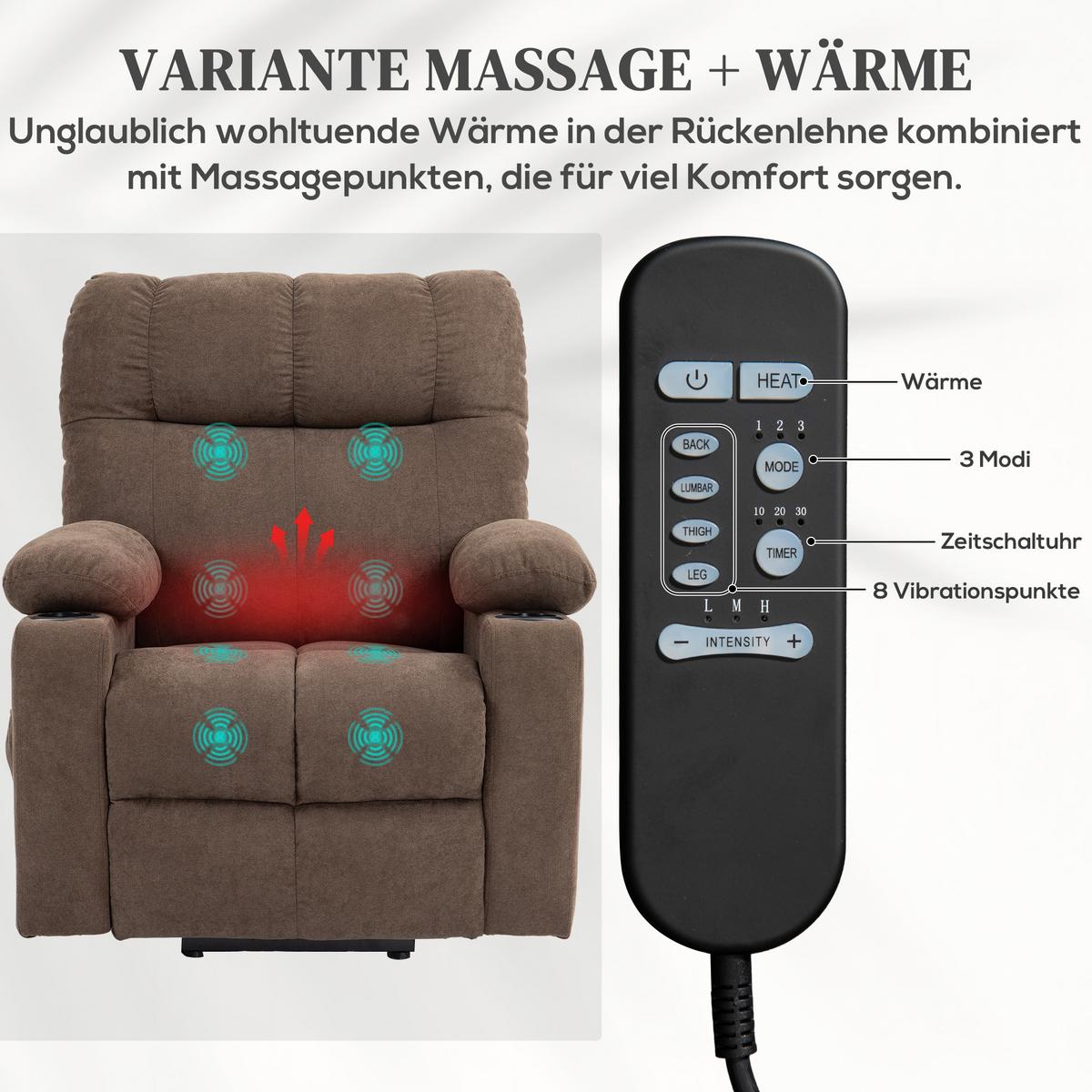 FERNSEHSESSEL mit Aufstehhilfe, Braun - Schwarz/Braun, Textil/Metall (95/109/91cm) - HOMCOM