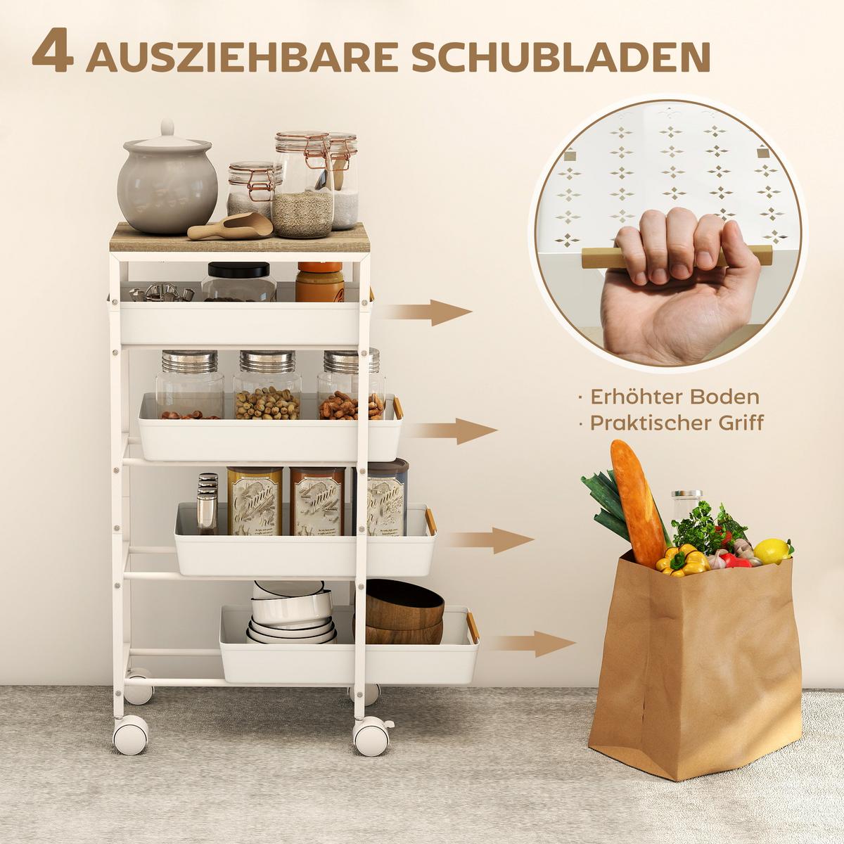 KÜCHENWAGEN Metall Kunststoff Weiß - Weiß, Metall (24/82/39.5cm) - HOMCOM