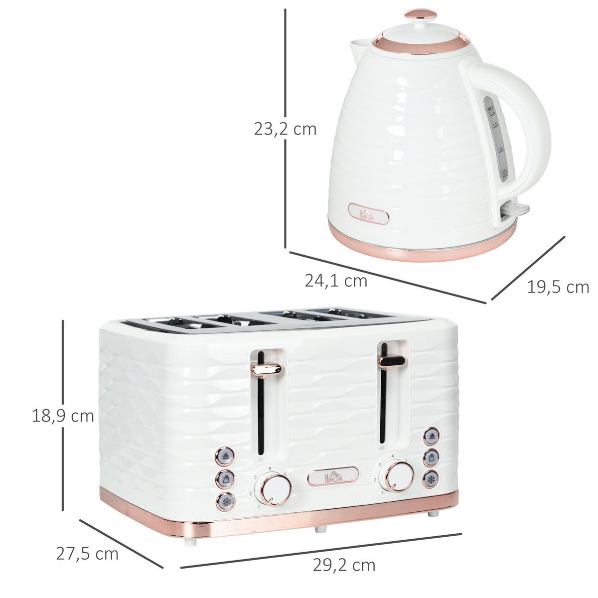 WASSERKOCHER-TOASTER-SET mit 1,7 L Wasserkocher 4 Scheiben-Toaster Cremeweiß - Creme, Kunststoff (19.5/23.2/24.1cm) - HOMCOM